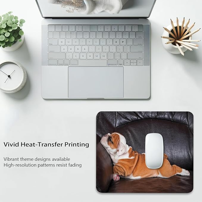 English Bulldog Mouse Pad, Puppy Resting on a Sofa Durable Desk Mat | Funny Animal Photography Canine, Cute Mousepad Stitched, Anti-Slip Base Smooth Surface, 9.5 x 7.9 Inches