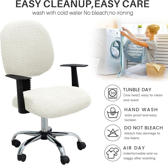 MIFXIN Computer Office Chair Cover Stretch Elastic Slipcover 2 Piece Jacquard Computer Chair Seat Covers Furniture Protector for Office Home, Only Covers, No Chair (White)