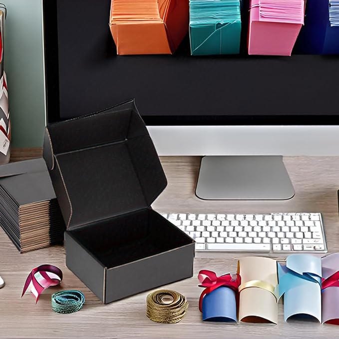 Small Shipping Boxes 8x6x3 Inches – Black Corrugated Cardboard Boxes (20-Pack) for Mailing, Packing, Small Business & Gift Packaging - Recyclable & Sturdy