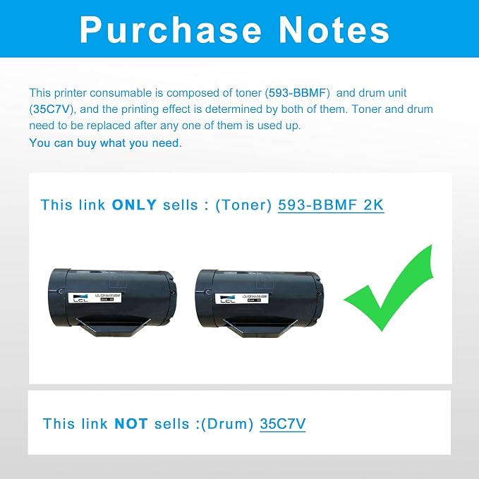LCL Compatible Toner Cartridge Replacement for Dell H815 H815dw S2815dn S2810dn 593-BBMF 593-BBML 6000 Pages (2-Pack Black)