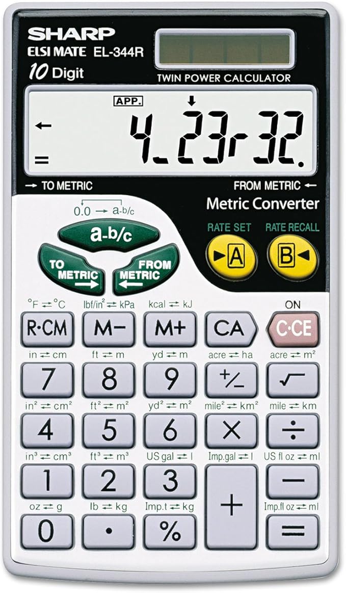 Sharp EL344RB 10-Digit Calculator with Punctuation, Metric Converter, Solar Powered LCD Display, Small Pocket Calculator for Students and Professionals