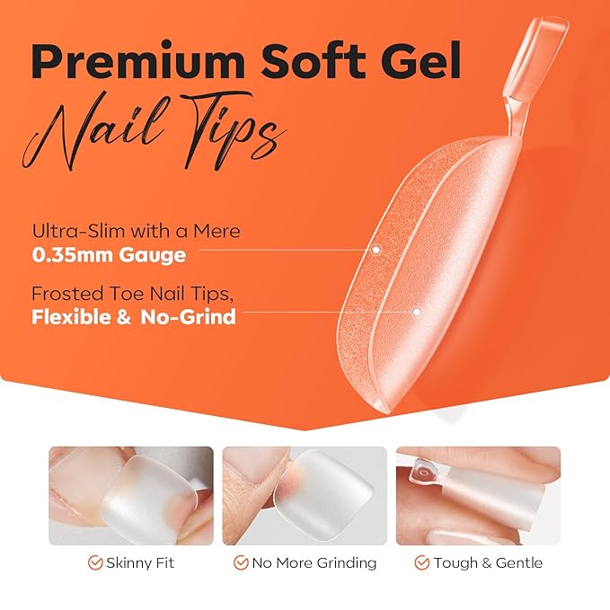 Modelones Toe Nail Tips Short Square Soft Gel Tips Squoval Fake Press Ons Toe Nails Matte Full Cover Pre-shape Extension Home DIY Salon 240Pcs 15Sizes