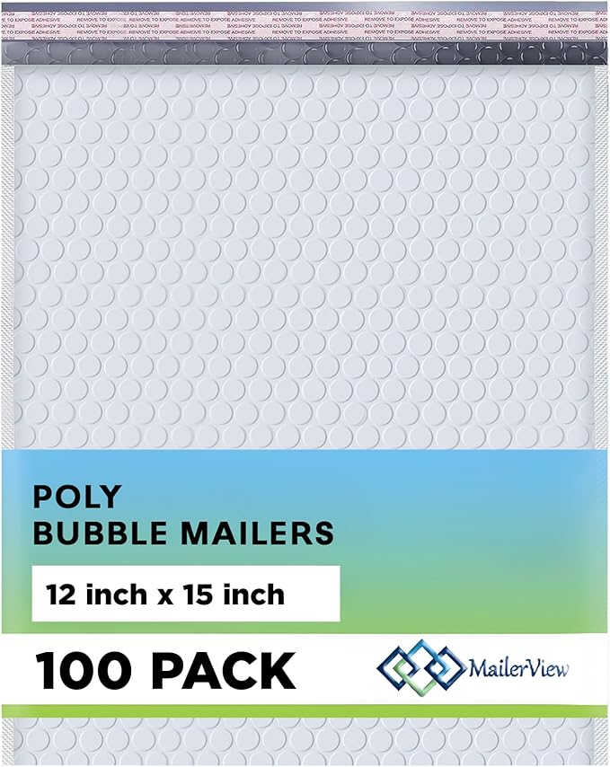Arctic White Bubble Mailers 12x15 Self Seal Poly Padded Envelopes 100 Pack | Holds Clothing & Bulk Items, No Tape Needed, Cushioned Protection, Water-Resistant Poly, Bulk Pack for Small Business