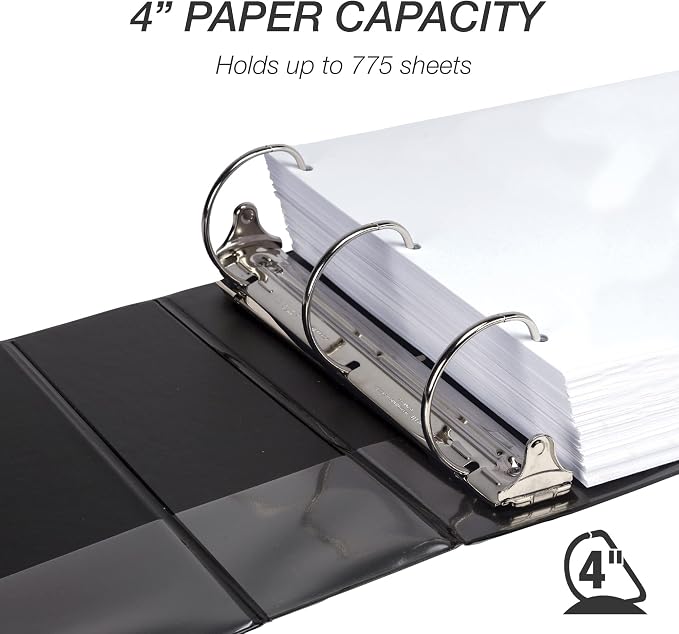 Samsill Durable 4 inch 3 Ring Binder, D Ring Binder, 100% Recycled Chipboard, Black