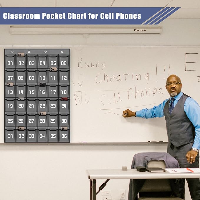 Loghot 36 Numbered Pockets Classroom Pocket Chart for Cell Phone Holder | Wall Door Hanging Pocket Organizer for Phone Calculator Holder, Phone Pouch for School Classroom & Office Phone Management