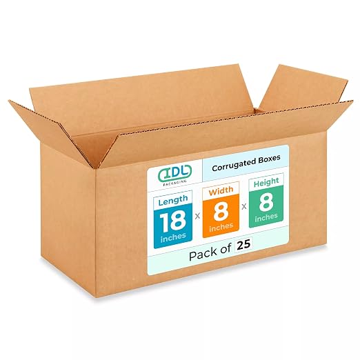 Medium Shipping & Moving Boxes 18"L x 8"W x 8"H (25-Pack) - Extra Strength 200 lb vs Regular - Corrugated Strong Medium Moving Boxes - Cardboard Moving Box - Box for Packaging by IDL Packaging | Extra Strength 200 lb vs Regular - Corrugated Strong Medi...