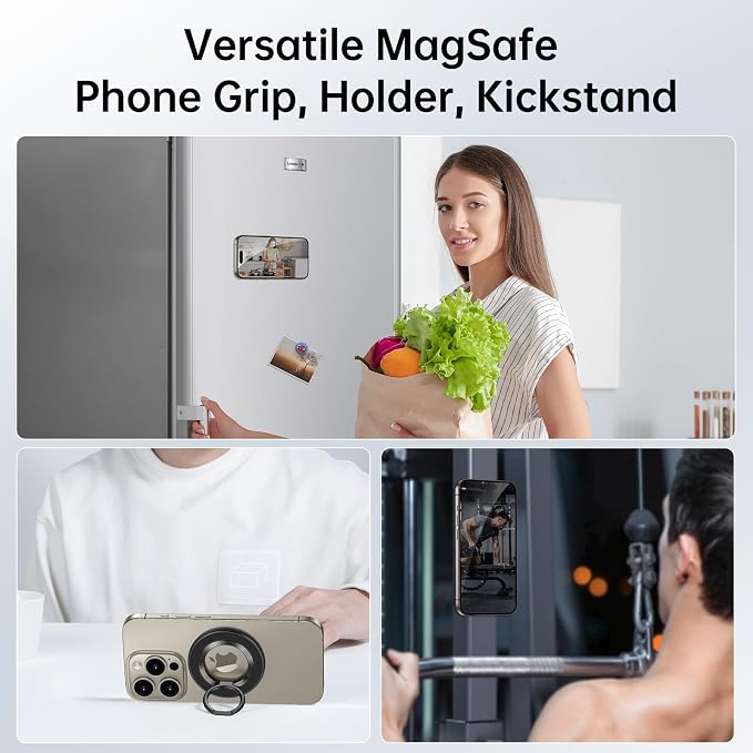 SYNCWIRE for MagSafe Phone Grip, Magnetic Phone Ring Holder Stand Kickstand | 360° Rotation, Double-Sided Magnet, Cell Phone Grip Finger Holder, for iPhone 17 16 15 14 13 12 Pro Max, MagSafe Accessories