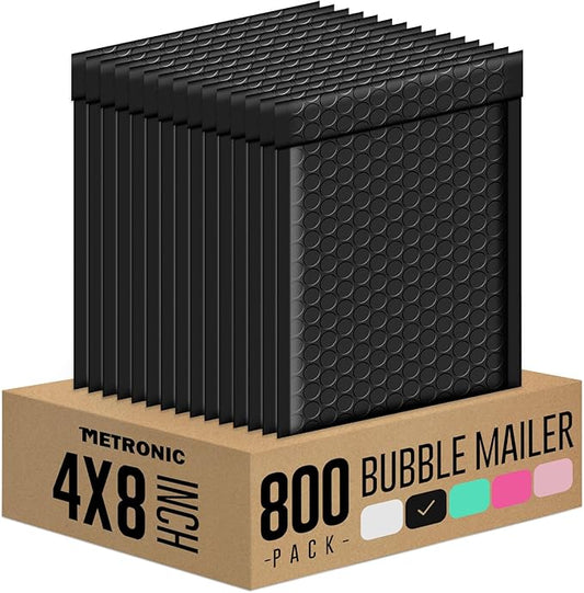Metronic 4x8 Inch 800Pack Bubble Mailer, Black Bubble Mailers, Waterproof Padded Envelopes, Self Seal Adhesion Bubble Envelopes, Cushioning Padded Mailers for Jewelry, Bubble Mailers Usable Size 4x7