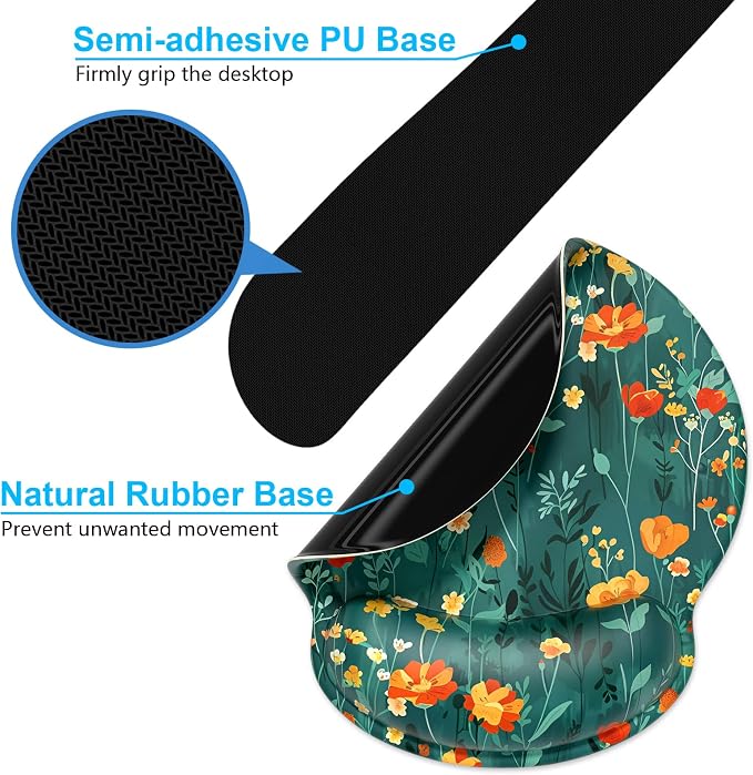Dapesuom Keyboard Wrist Rest and Mouse Pad with Wrist Support, Cute Memory Foam Cushion for Keyboard and Mouse Set, Desktop Pad Rests with Non Slip Base for Easy Typing & Pain Relief, Forest Flowers