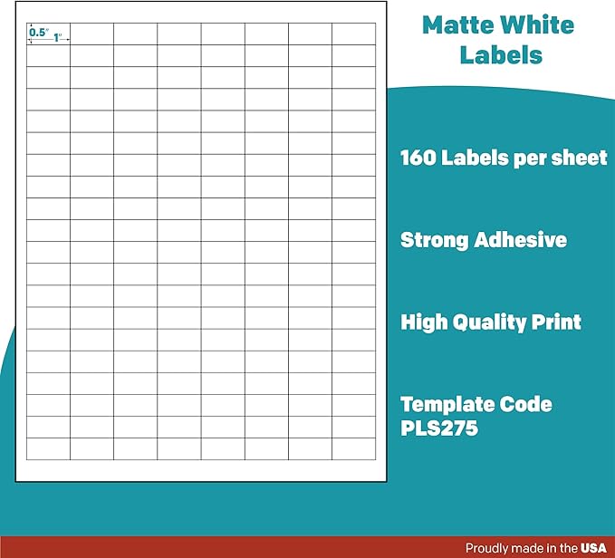Premium Label Supply White Sticker Barcode Labels – 1" x 0.5" – Laser/Inkjet Compatible – (160 per Sheet), 1000 Sheets – 160,000 Total Adhesive Labels