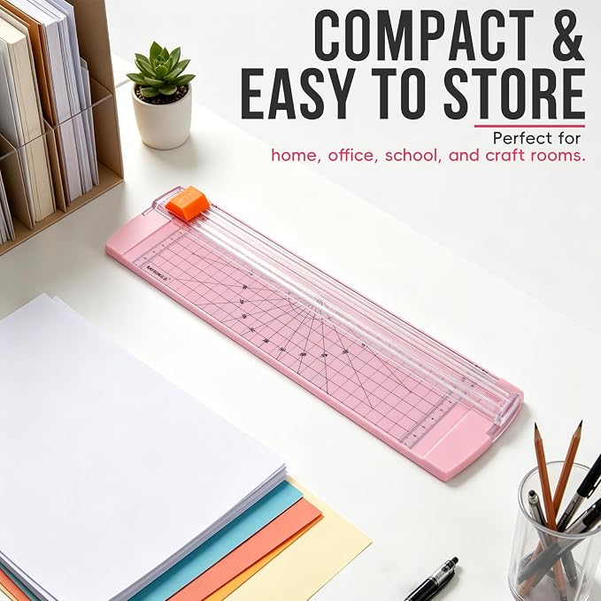 Rayson Paper Cutter Trimmer, A4 Size, 12" Craft Cutter, Light Pink | A4 12" paper trimmer for coupons, craft paper, photos and DIY projects; compact light pink design.