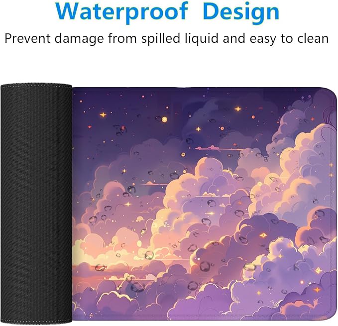 Cute Gaming Mouse Pad Desk Pad Kawaii Pink Purple Gold Clouds Mousepad XL Large Gaming Mouse Pad Laptop Keyboard Mat Desk Pad Office Home Decor for Women Girl 35.4"x15.7"