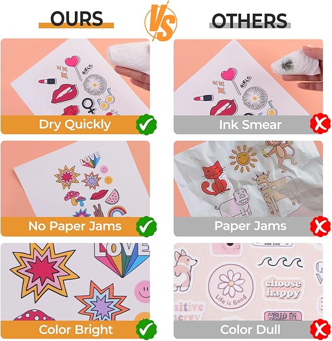 HTVRONT Printable Vinyl for Inkjet & Laser Printer - 10 Sheets Glossy White Printable Vinyl Sticker Paper Vivid Color Dries Quickly, 8.5"x11" Tear Resistant Printer Sticker Paper