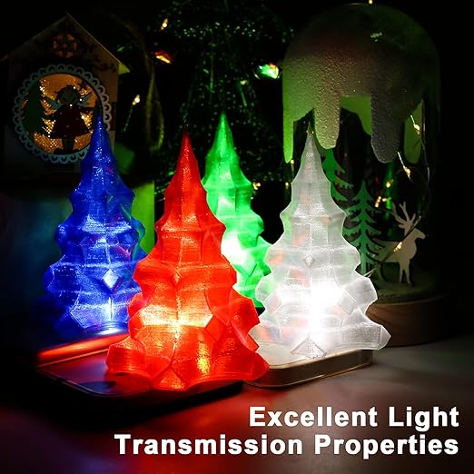 AMOLEN 3D Printer Filament Bundle, PETG Filament 1.75mm,Transcucent Clear/White,Red,Green,Blue Filament,PETG Transparent Filament with Light Transmission Feature,250g x 4 Spools Set