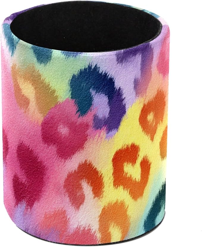 Leather Pen Holder for Desk, Colorful Leopard Print Pencil Cup Pen Organizer Makeup Brush Holder for Office Home Kids Countertop Desk Accessory Storage