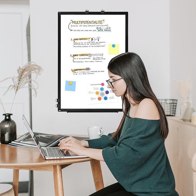 Double-Sided White Board Dry Erase Magnetic Whiteboard Wall 24x18 Black | Smooth Write & Clean, Durable 11-Layer, Aluminum Frame, Easy Wall Mount & Hanging, Full Kit for Home, Office, School
