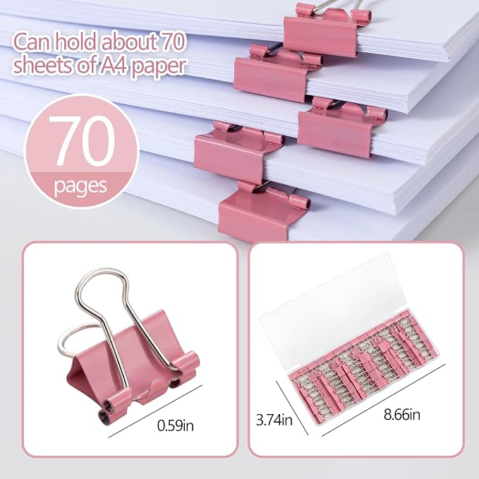 120 Pack Mini Binder Clips, Binder Clips, Small Paper Clips 15mm 5/8 Inch. Micro Size Office Clips for Home School Office and Business (Pink)