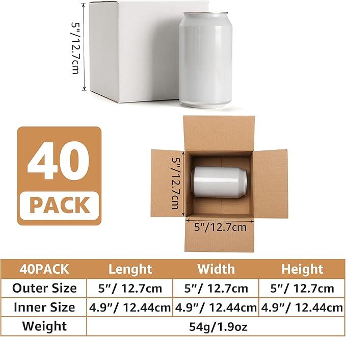 EXYGLO 40 Pack 5x5x5 Shipping Boxes for Small Business, White Corrugated Cardboard Small Box for Packaging, Moving, Mailing, and Storing