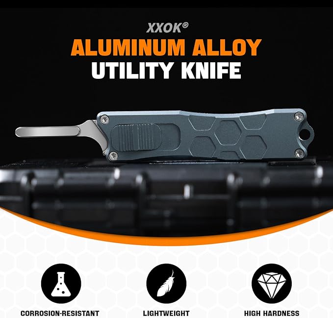 XXOK Utility knife with clip retractable box cutter EDC knife with 10 razors small Pocket knives with sharp carbon steel replacement blade # 24 Grey