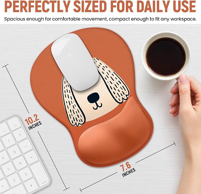 Ergonomic Mouse Pad with Wrist Rest, Gel Wrist Support, Brown Puppy | 10.2 x 7.6 in Mouse Pad with Smooth Fabric Surface and Non-Slip Rubber Base for Office, Home, Study, and Gaming