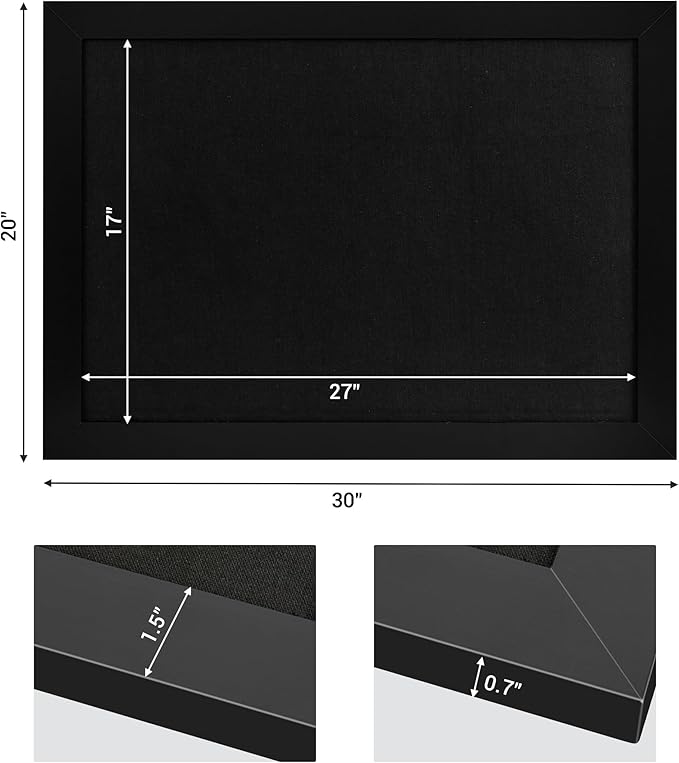 Board2by 2-Pack Farmhouse Linen Cork Bulletin Board, Black Frame 30" x 20" Corkboard, Office Board for Wall Decor, Wall Mounted Pin Board Picture Board with 40 Pushpins for School, Home & Office
