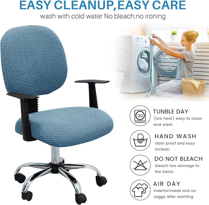 MIFXIN Computer Office Chair Cover Stretch Elastic Slipcover 2 Piece Jacquard Washable Computer Chair Covers Furniture Protector for Office Home, NO Chair Only Covers (Blue)