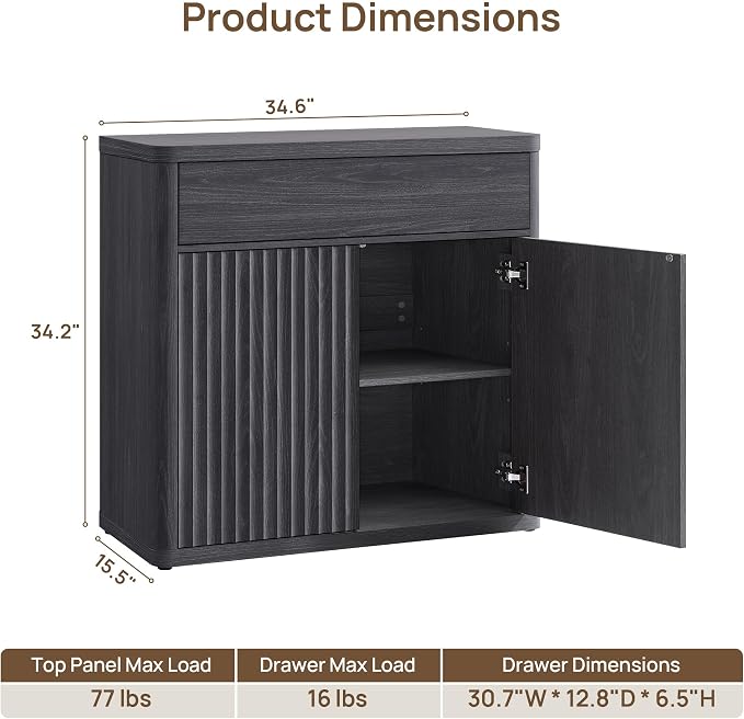 SICOTAS Buffet Cabinet with Storage - Accent Fluted Storage Cabinet with 4 Doors & 2 Drawers Sideboard Credenza Buffet Table Console Cabinets for Living Room Kitchen Dining Room Entryway Office