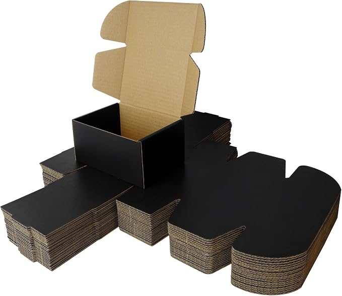 Corrugated Shipping Box Mailers, Kraft Brown, Triple-Layer Board Secure Slot Closure (Black, 6"x4"x3" / Set of 20)