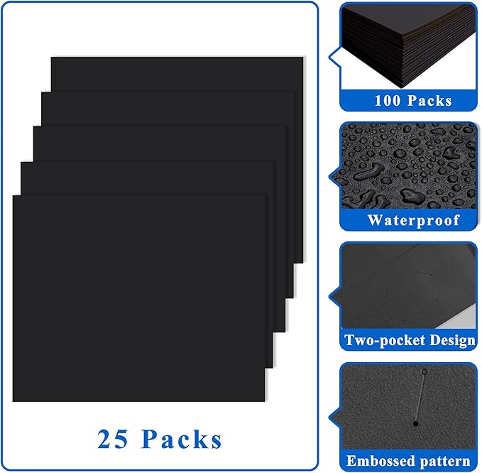 Zzrywuty File Folders with Pockets Letter Size,50-Pack Paper Folders with Card Slot,Black Two Pocket Folders for School Students,Businessmen,Home and Office Workers