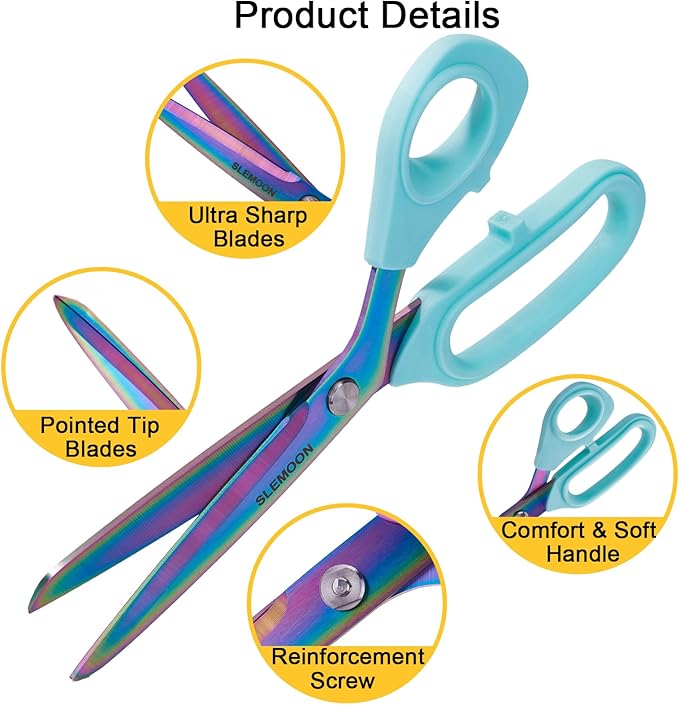 10" Scissors All Purpose, Heavy Duty Professional Tailor Scissors for Fabric Cutting, Leather Craft & Sewing Projects, Light Blue