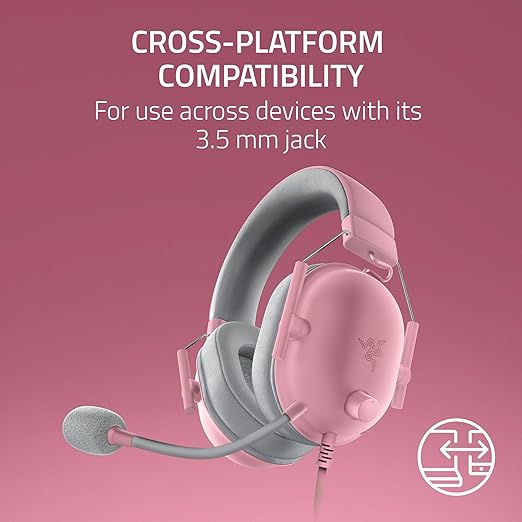 Razer BlackShark V2 X PlayStation Gaming Headset: 50mm Drivers - Cardioid Mic - Lightweight - Comfortable Noise Isolating Earcups - for PS5, Xbox Series X, PC, Switch via 3.5 mm Jack - Quartz Pink