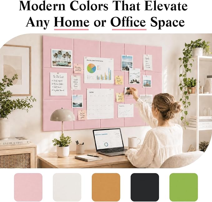 48" x 36" Decorative Bulletin Boards, Large Cork Board Alternative | 50 Pushpins, 60 Adhesive Tabs, Solid-Tile 12PC Felt Wall Tiles, Cork Boards for Office Push Pin Board Felt Board, Coral Pink | 50 Pushpins, 60 Adhesive Tabs, Solid-Tile 12PC Felt Wall...