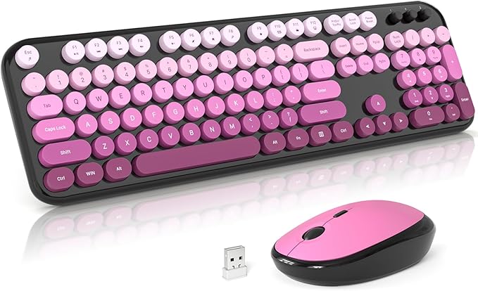 MOFII Wireless Keyboard and Mouse Combo,2.4G Typewriter Keyboard Quiet Mice | Retro Full Size Computer Keyboards, Cute Mouse, USB Dongle Plug and Play, for PC,Laptop,Desktop,Windows (Black Pink Gradient)