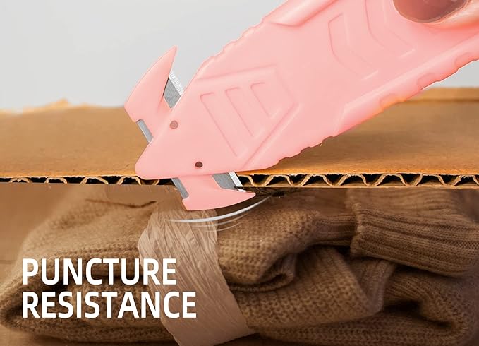 Safety Box Cutter, T TOVIA Sharp Durable Stainless Steel Concealed Blade Package Opener with Tape Splitter for Cartons, Cardboard, Wrap, Straps, Film (10 Pcs - Pink)