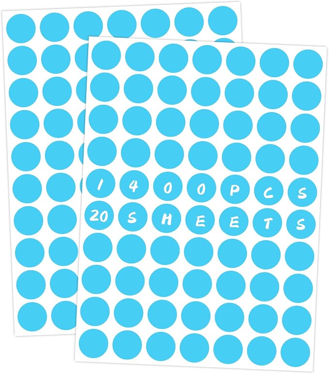 1400 PCS Blue Circle Dot Stickers 3/4" Round Coding Label | Used for manual labor in kindergartens, garage yard price sales, organizing activity color groups,marking spice bottles