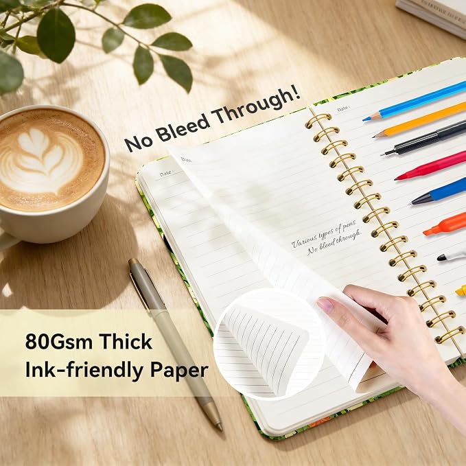 Lined Spiral Journal Notebook for Work A5, 160 Pages, Flower Cat | College Ruled Spiral Journal for Women, Hardcover with Elegant Design for Note-Taking, 5.5 * 8.25 inch