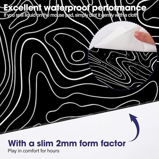 Large Extended Mouse Pad with Stitched Edges 35.4"x15.7" - Waterproof Desk Mat, Non-Slip Rubber Base for All-Desk Coverage, Perfect for Gaming Office Home, Black White