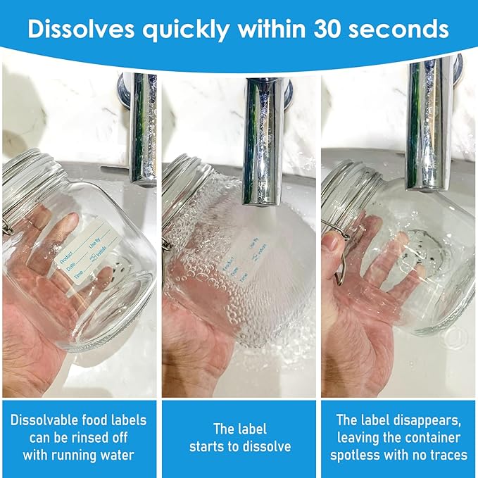 L LIKED 500 Stickers Use by 1 x 2 Inch Blue Dissolvable Food Storage Labels for Containers
