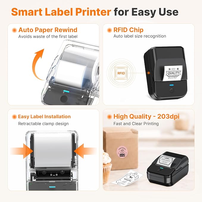 PM240 Label Maker Machine with 3 Tapes, Label Printer Black, Set 1 | 2'' Bluetooth Thermal Sticker Label Maker for Small Business, School Supplies, Classroom, Home Office with Multiple Templates