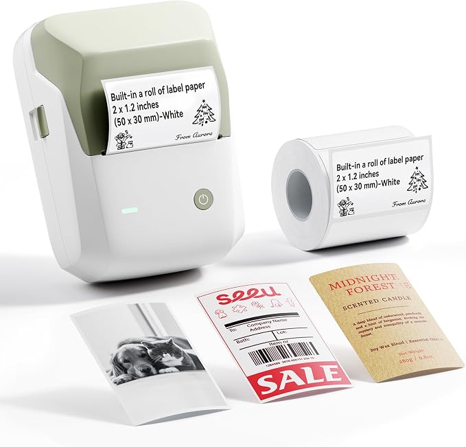 NIIMBOT B1Pro Label Maker, 300DPI HD Sticker Printer for Photo, Green | Red&Black Dual-Color Label Printer for Stores, Small Business, Built-in a Roll of Label(2 x 1.2 inches-White)
