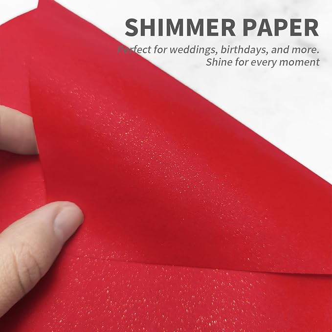 YINUOYOUJIA 50 PCS Pearl Red Envelopes A7,5 x 7 Red Shimmer Envelopes for Invitation,Perfect for Wedding Invitation Cards,Birthday RSVP Invite,Christmas 5.25 x 7.25 inches