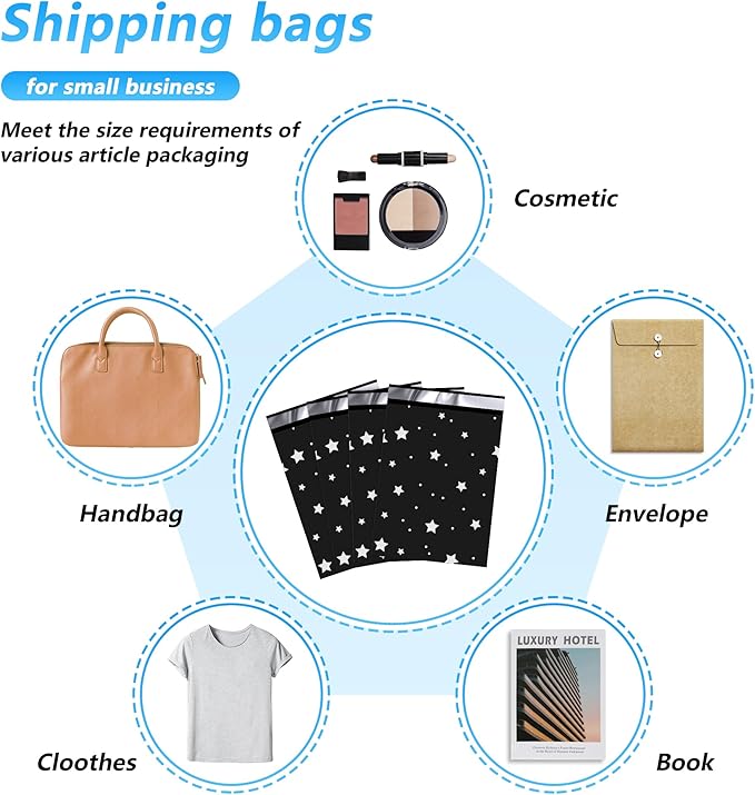 Thank You Poly Mailer 6x9 Inch 100 Pcs, Waterproof and Tear-Resistant Shipping Bags for Clothing, Strong Mailing Bags with Self-Seal, Stars Printed Packaging Bags for Small Business