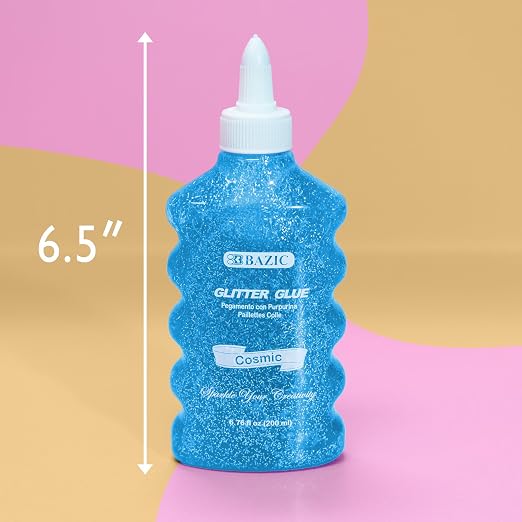 BAZIC Products Cosmic Glitter Glue, 6.76 Fl Oz, 6-Set | Washable, 6.76 Fl Oz bottle of cosmic glitter glue, Glue and glitter in one, Non-toxic, Acid-free, No-run, Bulk pack
