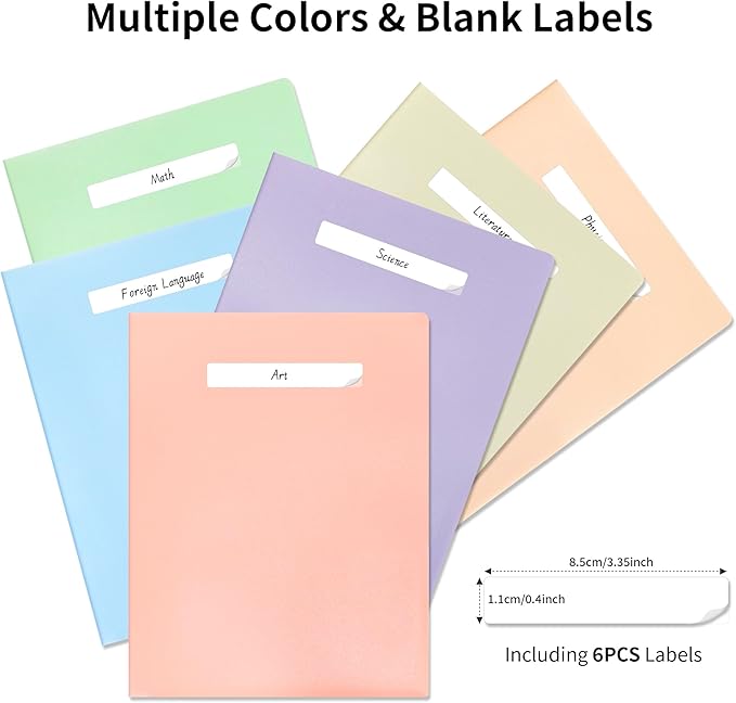 Folders with Pockets, 2 Pocket Plastic Folder with Pockets for School Colored File Folder for Documents Letter Size with Business Card Slot Back to School Office Teacher Supplies(6 Pack Pastel Colors)