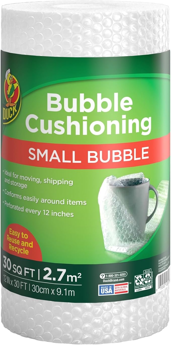 Duck Brand Bubble Wrap Original Protective Packaging,12 Inches Wide x 30-Feet Long,Single Roll (393251),Clear,(Pack of 12)