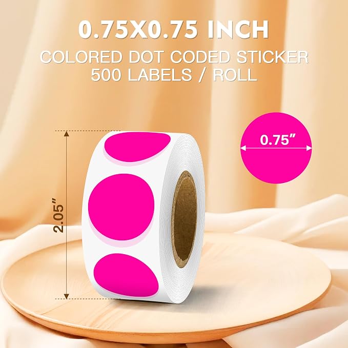 PARLAIM 3/4 Inch Color Coding Label Stickers,500PCS Circle Inventory Sticky Dots Sticker in Dispenser Box,Fluorescent Pink Adhesive Round Dot Labels for Office Home(Fluorescent Pink)