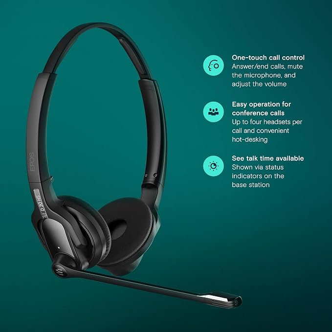 EPOS Impact D 30 Phone - Wireless DECT Dual Ear Headset for Connection to a Desk Phone, Black
