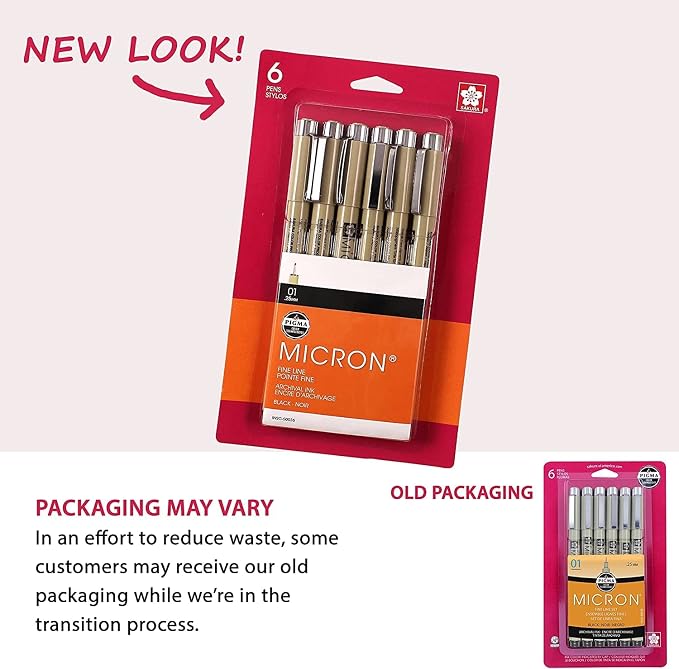 SAKURA Pigma Micron Fineliner Pens, 01 Tip Size, Archival Black Ink, 6 PK 50035 | Archival Black Ink Pens for Writing, Illustration, and Journaling, Precise Fine Points and Lines, Smooth Writing