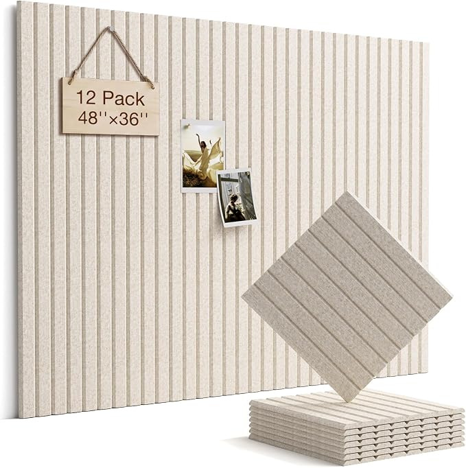 Felt Bulletin Board 48"×36" Cork Board with 60 Adhesive Tab Oatmeal | 12 Pack Cork Boards for Office, Pin Boards For Walls, Use in Bedroom Home Classroom Decor