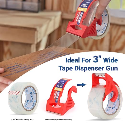 Heavy Duty Clear Packing Tape with Dispenser Combo for Shipping, Moving & Storage,Thicker Clear Packing Tape, 1.88 inches Wide, 60 Yards Per Roll, 12 Pack 720 Total Yards